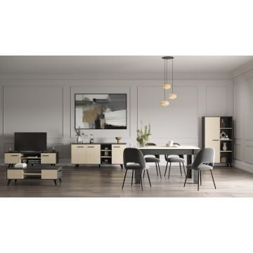 Eetkamer Kent: eettafel, tv-meubel, salontafel, buffetkast, dressoir - eikdecor/antraciet