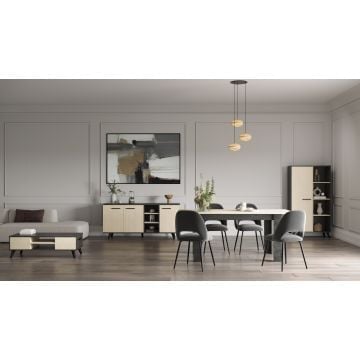 Eetkamer Kent: verlengbare eettafel, salontafel, buffetkast, dressoir - eikdecor/antraciet