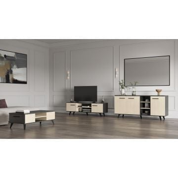 Woonkamer Kent: tv-meubel, salontafel, dressoir - eikdecor/antraciet