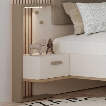 Nachtkastje Camillia - met lade - met ledverlichting - beige/grijs