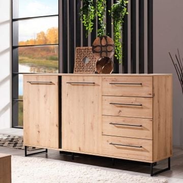 Dressoir Hoggas 159cm 4 deuren & 2 lades - eik