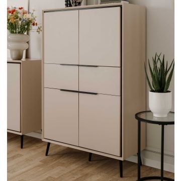Buffetkast Auryn - 90x38x140cm - 4 deuren & 2 lades - zand/zwart