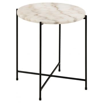 Bijzettafel Avila Ø42 cm - wit marmer/zwart