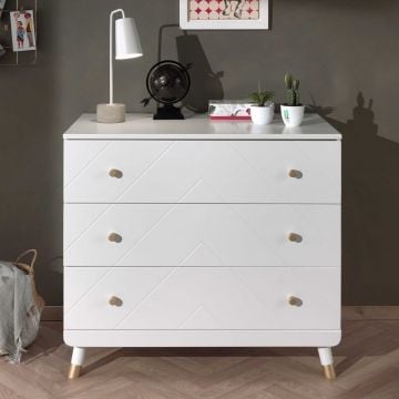 Commode Billy 100x57x89cm 3 lades - wit/goud
