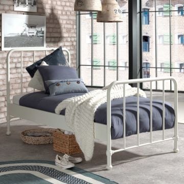 Eenpersoonsbed Bronxx metaal 90x200 - mat wit