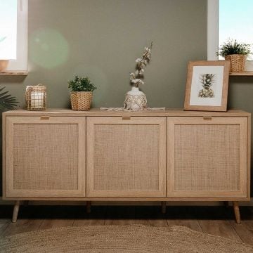 Dressoir Bilal 150cm 3 deuren - eik/geprint rafia 