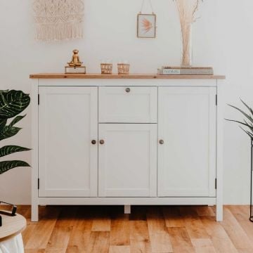 Commode Berge 120cm 3 deuren & 1 lade - wit/eik 