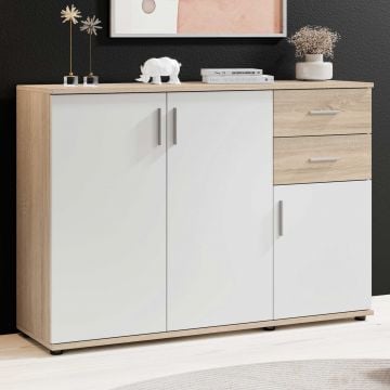 Commode Debby 3 deuren en 2 lades - wit/sonoma eik