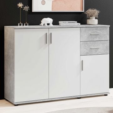 Commode Debby 3 deuren en 2 lades - wit/beton