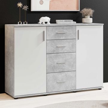 Commode Debby 2 deuren en 4 lades - wit/beton