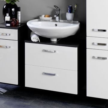 Wastafelonderkast Bobbi 60cm 1 deur en 1 softclose lade - grafiet/hoogglans wit