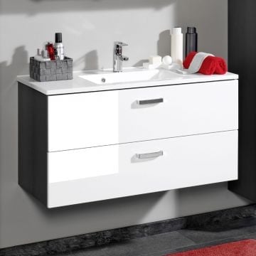 Wastafelmeubel Bobbi 100cm 2 lades - grafiet/hoogglans wit