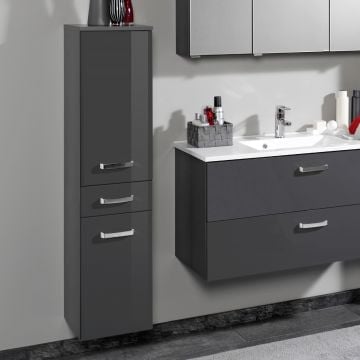 Kolomkast Bobbi laag 30cm 2 deuren en 1 lade - grafiet/hoogglans grijs