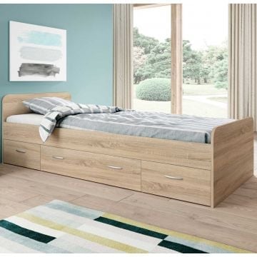 Bed Barko 90x200 met 3 lades - eik 