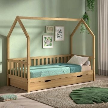 Bedhuisje Home - 90x200 cm - met hekje - met bedlade - eikenhout