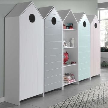 4 Kledingkasten + boekenkast Casami - roze/wit/grijs/muntgroen