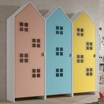 3-delige kledingkast Casami Bruges - 173x37x172 cm - Roze/blauw/geel