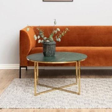 Salontafel Alisma ø80cm - groen marmer/ goud