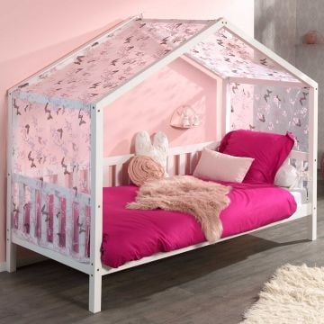 Bedhuisje Dallas 2 90x200 inclusief voile met vlindermotief - wit/roze  