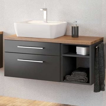 Wastafelmeubel Dasa (links) 90cm met 2 lades - grafiet/mat grijs 