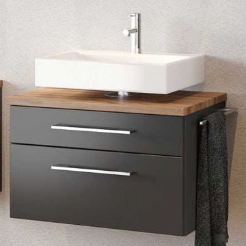 Wastafelonderkast Dasa 60cm met 2 lades - grafiet/mat grijs 