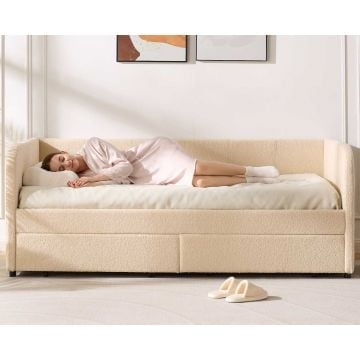Kajuitbed Spector - 90 x 200 cm - Met opberglades - Beige teddystof