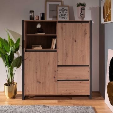 Dressoir Damon hoog 120cm 2 deuren - eik/antraciet 