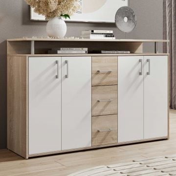Dressoir Flotar 4 deuren 3 lades - wit/eik