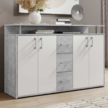 Dressoir Flotar 4 deuren 3 lades - wit/beton
