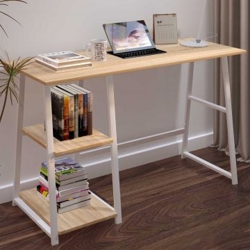 Bureau Dwayne - 120x50x73cm - met opbergruimte - eikdecor/wit