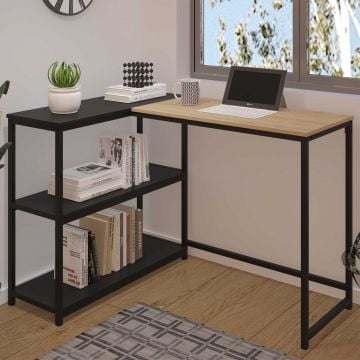 Hoekbureau Schmitt - 110x80x76cm - met opbergruimte - eikdecor/zwart