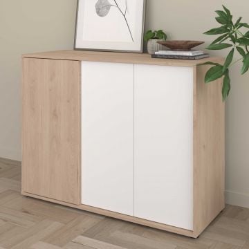 Dressoir Owen - 110x40x83cm - 3 deuren - eikdecor/wit