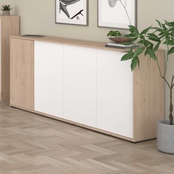 Dressoir Owen - 184x40x83cm - 4 deuren - eikdecor/wit