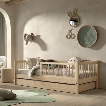 Kajuitbed Forrest 90x200 cm met bedhekje en bedlade - beukenhout 
