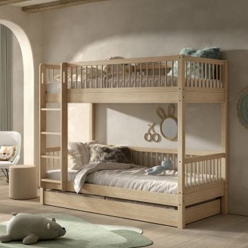Stapelbed Forrest 90x200cm met rolbed - massief beukenhout 