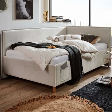 Eenpersoonsbed Ollie | Met rugleuning | 120 x 200 cm | Beigekleurig design