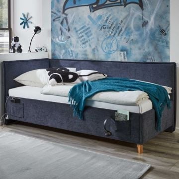 Eenpersoonsbed Ollie | Met rugleuning | 120 x 200 cm | Donkerblauw design