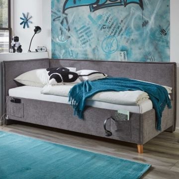 Kofferbed Ollie | 140 x 200 cm | Met rugleuning | Grijs