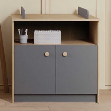 Commode Gamin - met verzorgingstafel - 2 deuren - eikdecor/donkergrijs
