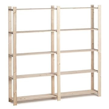 Houten opbergrek dubbel 30kg 5 legplanken - smal