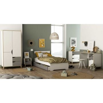 Kinderkamer Gerry: bed 90x190/200cm met lade, kleerkast, nachtkastje, commode, bureau - wit