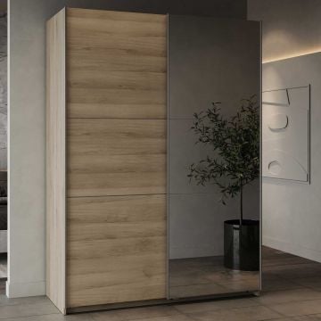 Garderobekast Spectre 148cm met schuifdeuren en spiegel - eikdecor