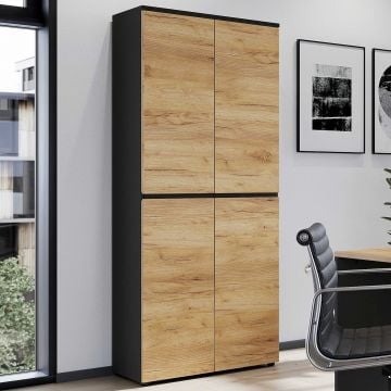 Archiefkast Miguel met 2 deuren en 4 legplanken - antraciet/eik