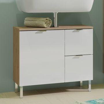 Wastafelonderkast Mauro 60cm met deur & 2 lades - eik/wit