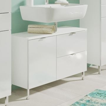 Wastafelonderkast Mauro 80cm met 2 deuren & lade - hoogglans wit