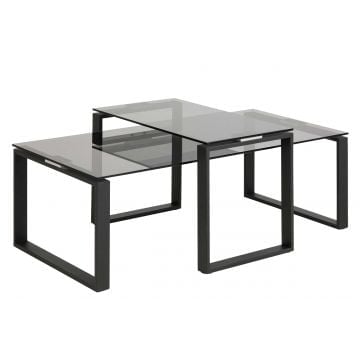 Set van 2 salontafels Nicola met glazen blad - zwart