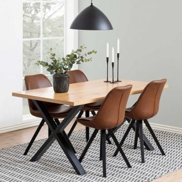 Eettafel Wallace 160x90 met kruispoten - eik/zwart