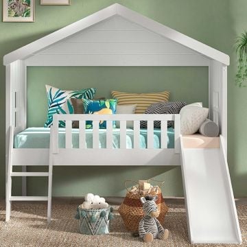 Bedhuisje Senna met ladder en glijbaan 90x200 cm - wit