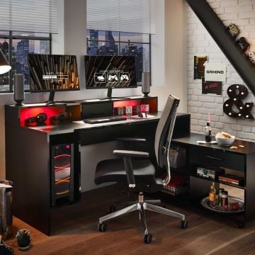 Gaming bureau Tudi incl. verlichting - zwart