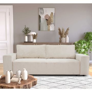 3-zitsbank Josh - 239x86x85cm - met opbergruimte - beige ribfluweel
